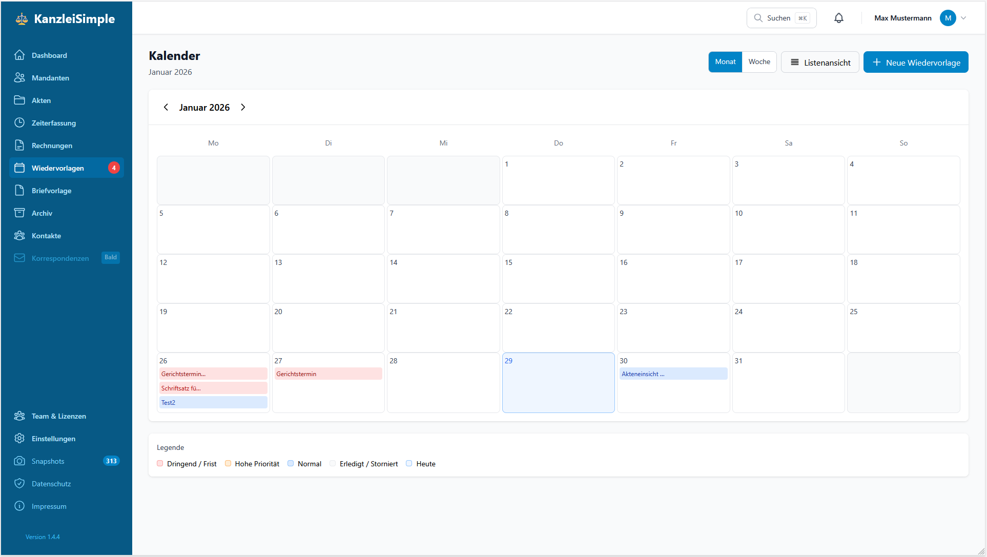 Wiedervorlagen Kalender